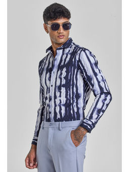 Snitch - Navy Blue Abstract Slim Fit Shirt