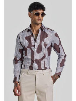 Snitch - Brown Printed Slim Fit Shirt