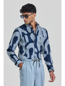 Snitch - Navy Blue Printed Slim Fit Shirt
