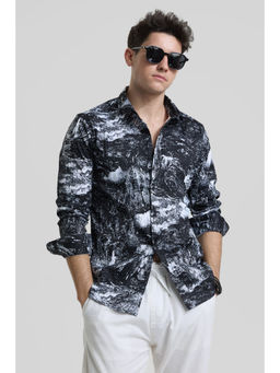 Snitch - Black Abstract Slim Fit Shirt