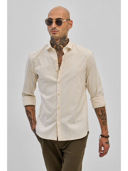 Snitch - Cream Embroidered Slim Fit Shirt