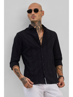 Snitch - Black Embroidered Slim Fit Shirt