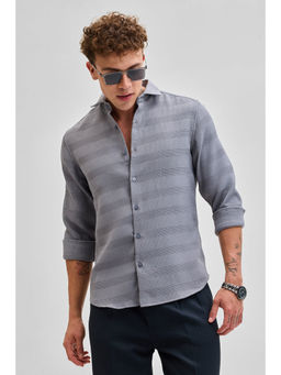 Snitch - Grey Stripes Slim Fit Shirt