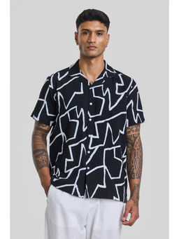 Snitch - Black Abstract Slim Fit Shirt