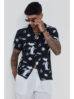 Snitch - Black Textured Printed Shirt