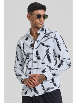 Snitch - White Abstract Printed Slim Fit Shirt