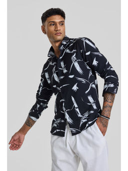 Snitch - Black Abstract Printed Slim Fit Shirt