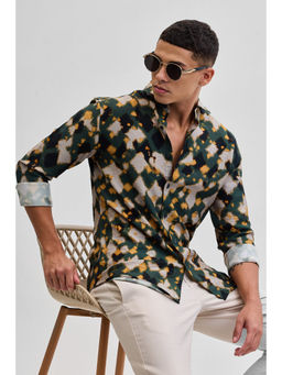 Snitch - Dark Green Printed Shirt
