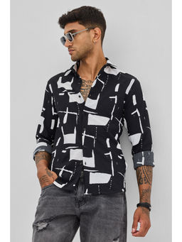 Snitch - Black Geometric Printed Shirt