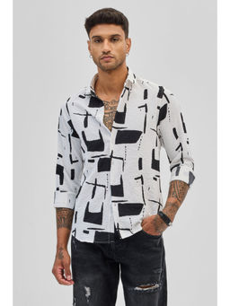 Snitch - White Geometric Printed Shirt