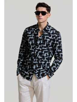 Snitch - Black Printed Slim Fit Shirt