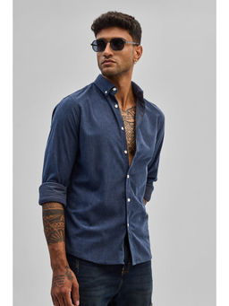 Snitch - Blue Slim Fit Corduroy Shirt