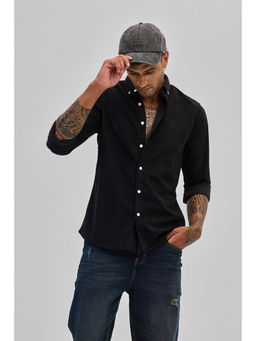Snitch - Black Slim Fit Corduroy Shirt