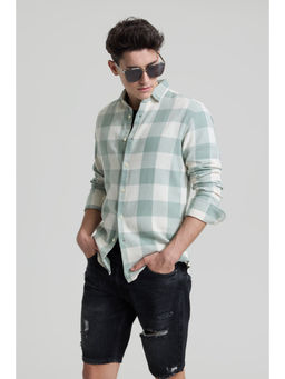 Snitch - Sage Green Slim Fit Checks Shirt