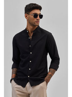 Snitch - Black Self Design Mandarin Shirt