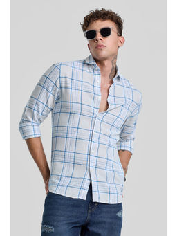 Snitch - Blue Checks Linen Blend Shirt