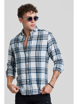 Snitch - Navy Blue Checks Linen Blend Shirt