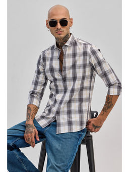 Snitch - Grey & White Checks Slim Fit Shirt