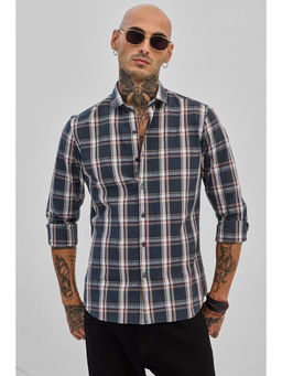 Snitch - Dark Navy Blue Checks Slim Fit Shirt