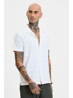 Snitch - White Textured Boxy Fit Shirt