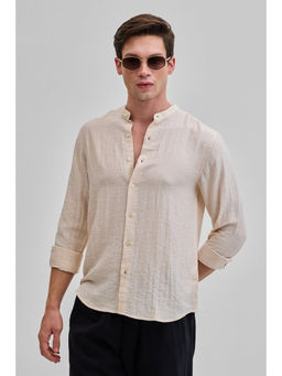 Snitch - Beige Mandarin Linen Blend Shirt