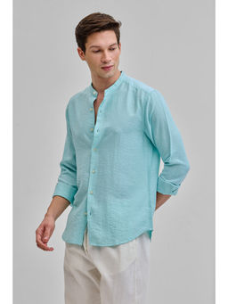Snitch - Light Blue Mandarin Linen Blend Shirt