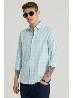 Snitch - Light Aqua Gingham Slim Fit Shirt