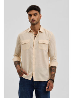 Snitch - Cream Regular Fit Double Pocket Shirt