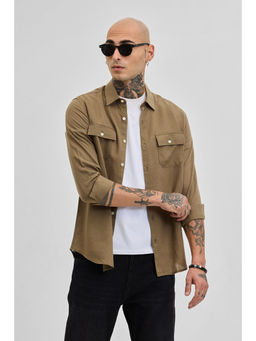 Snitch - Brown Double Pocket Linen Blend Shirt