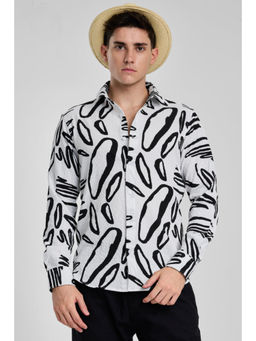 Snitch - White Abstract Printed Slim Fit Shirt