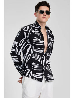 Snitch - Black Abstract Printed Slim Fit Shirt