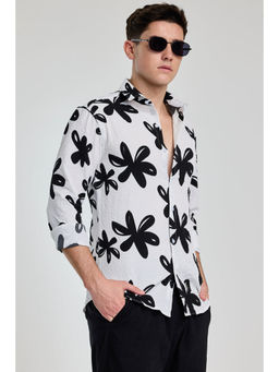 Snitch - White Floral Printed Shirt