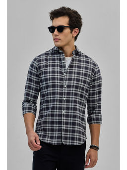 Snitch - Navy Blue Gingham Slim Fit Shirt