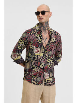 Snitch - Red Abstract Slim Fit Shirt