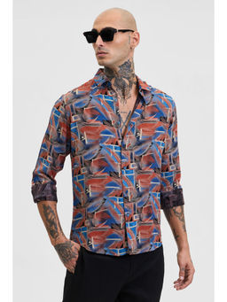 Snitch - Red Abstract Slim Fit Shirt