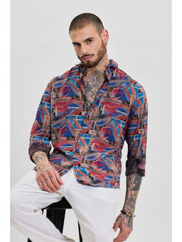Snitch - Multi-Color Abstract Slim Fit Shirt