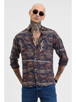 Snitch - Multi-Color Geometric Slim Fit Shirt