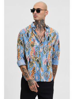 Snitch - Blue Abstract Slim Fit Shirt