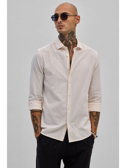 Snitch - Cream Stripes Slim Fit Shirt