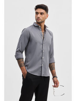 Snitch - Grey Self Design Slim Fit Shirt