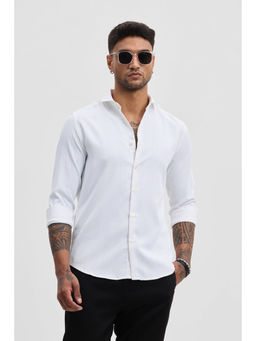 Snitch - White Self Design Slim Fit Shirt