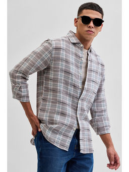 Snitch - Light Beige Slub Textured Checks Shirt