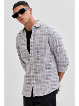 Snitch - Light Grey Slub Textured Checks Shirt
