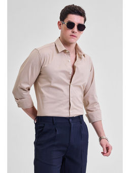 Snitch - Beige Stretchable Slim Fit Shirt