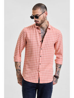 Snitch - Peach Checks Slim Fit Shirt