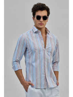 Snitch - Blue & Light Pink Stripes Slim Fit Shirt