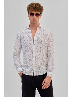 Snitch - White Abstract Slim Fit Shirt