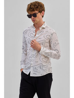 Snitch - Cream Abstract Slim Fit Shirt