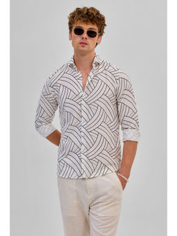 Snitch - Off White Abstract Slim Fit Shirt