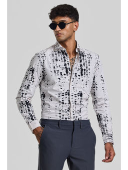 Snitch - White Abstract Slim Fit Shirt